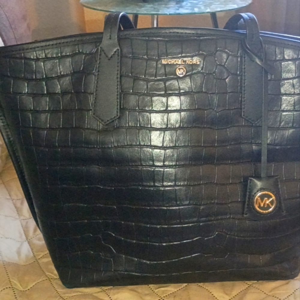 Michael Kors Black Croc-Embossed Tote